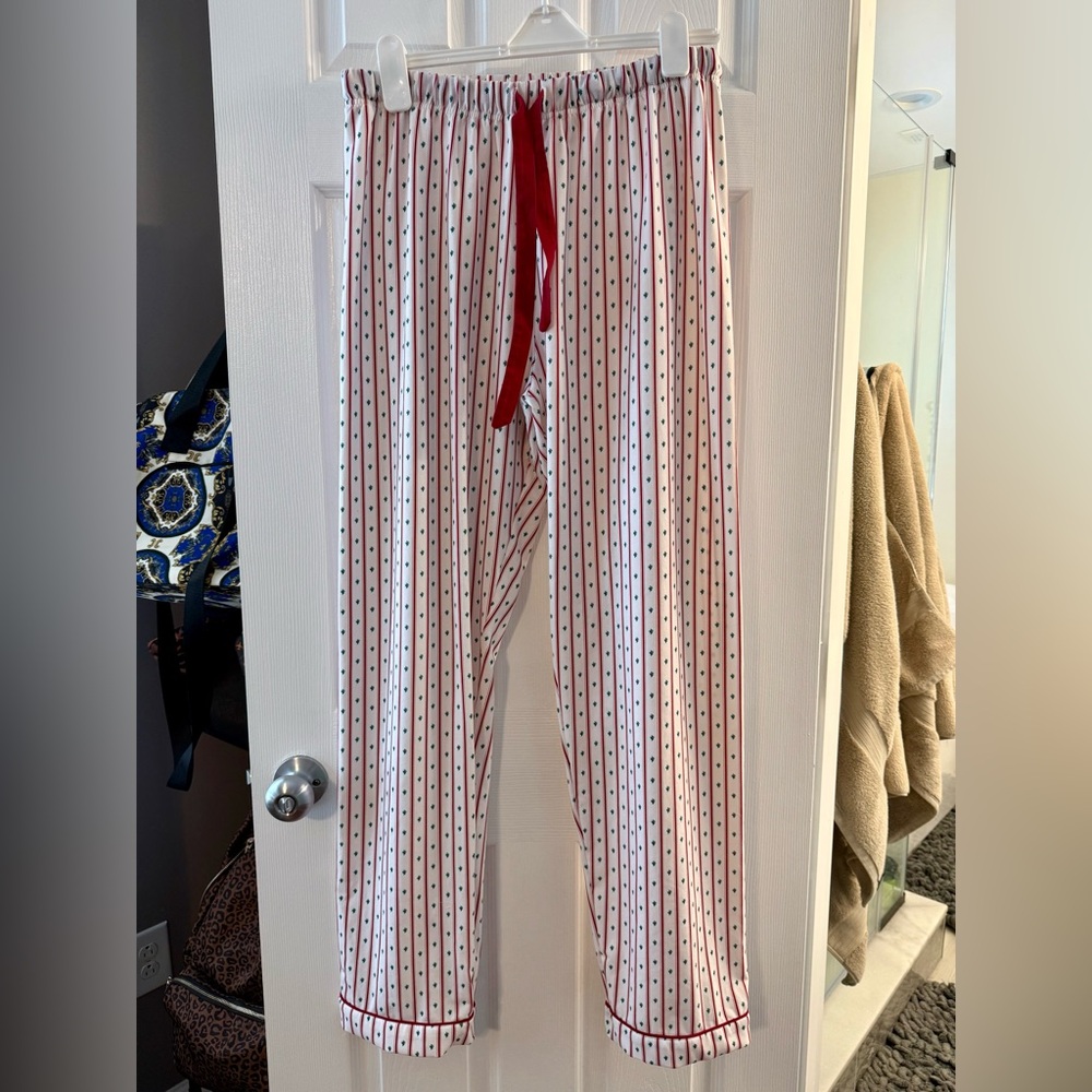 Saving Grace Smocks Women's Red and White Striped Holiday Pajama Pants Large